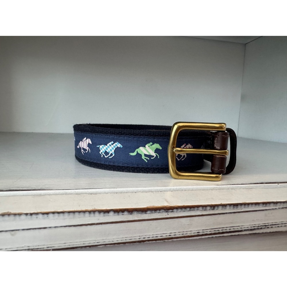 Vineyard Vines Kentucky Derby 143rd Belt Horse Jockey Canvas Leather Size 34